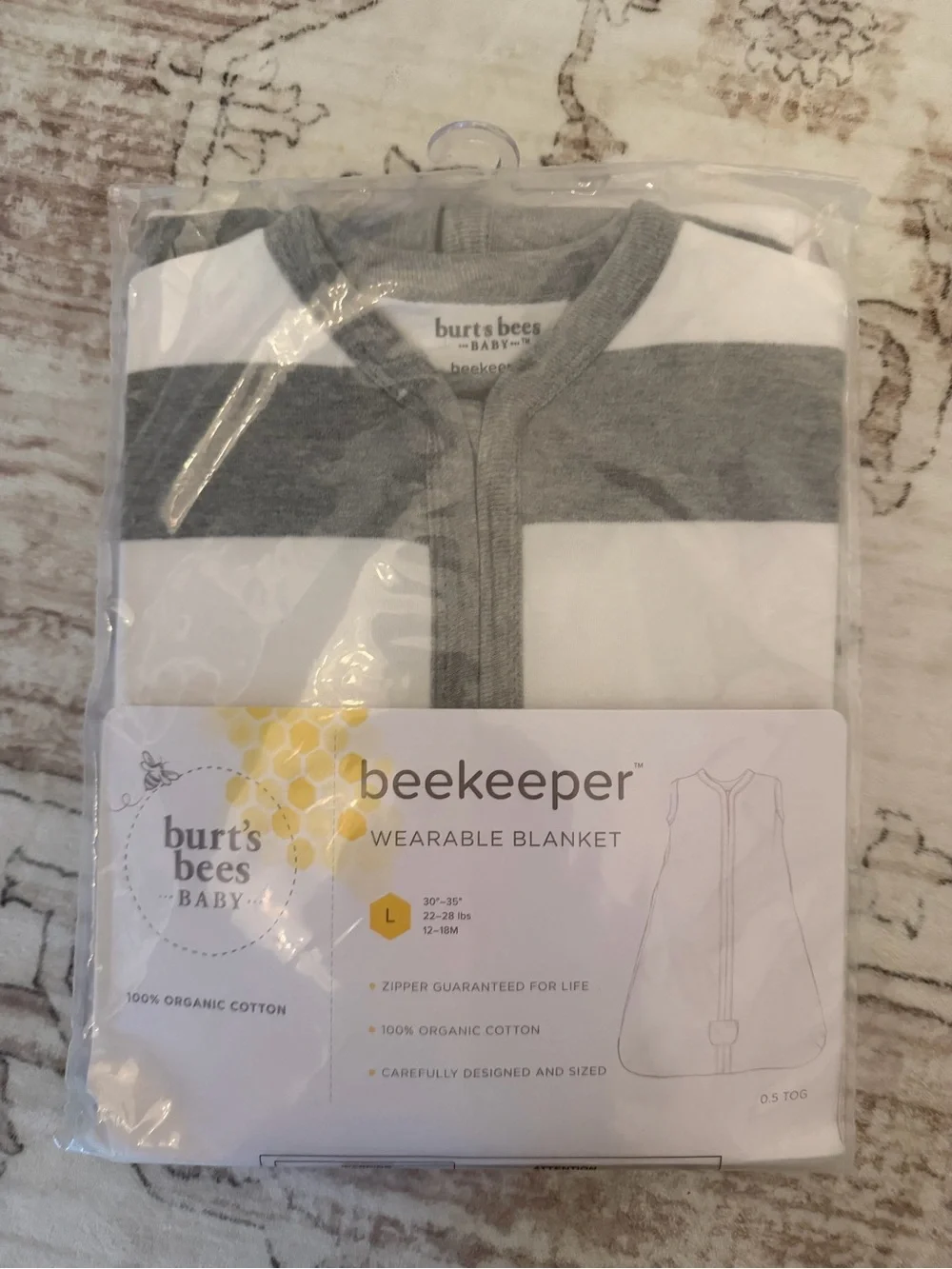 Burt's Bees Baby Gray & White Striped Beekeeper Wearable Blanket sleep sack
